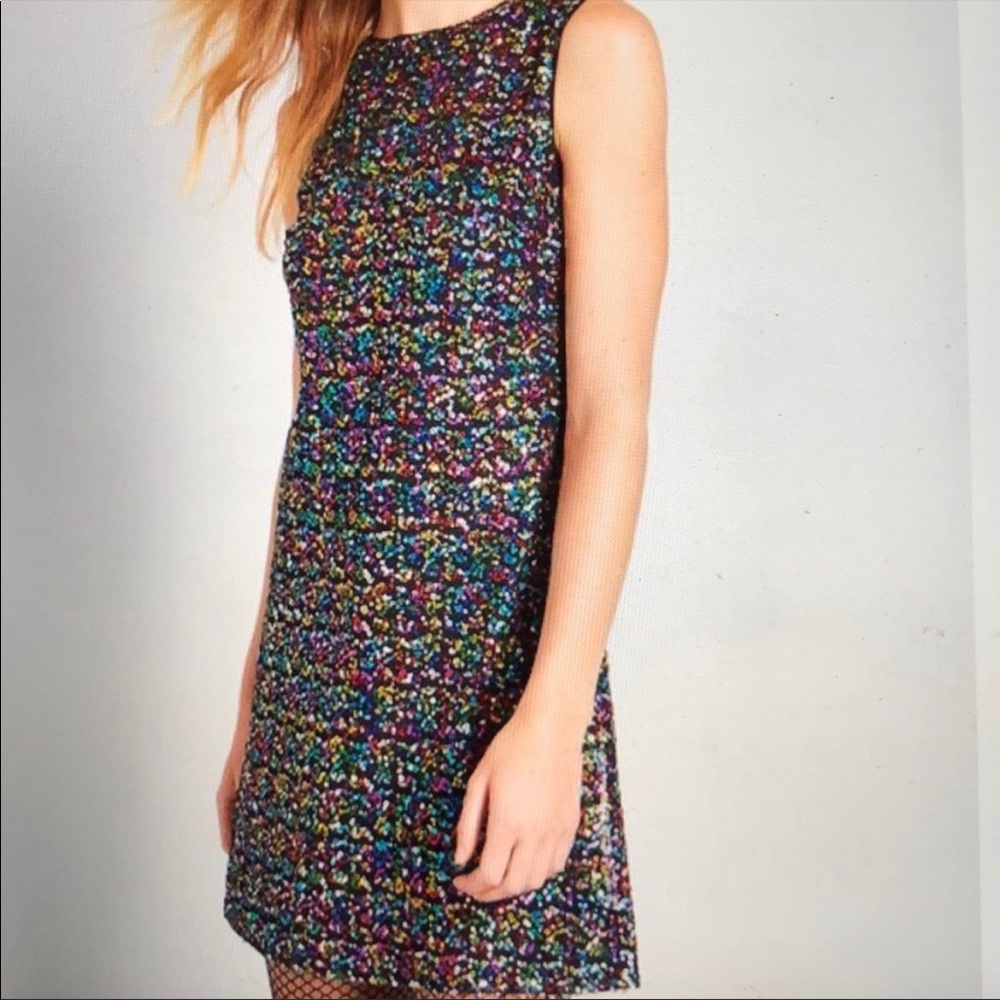BETSEY JOHNSON All Over Rainbow Colored Sequin Sleeveless Shift Dress Size 12